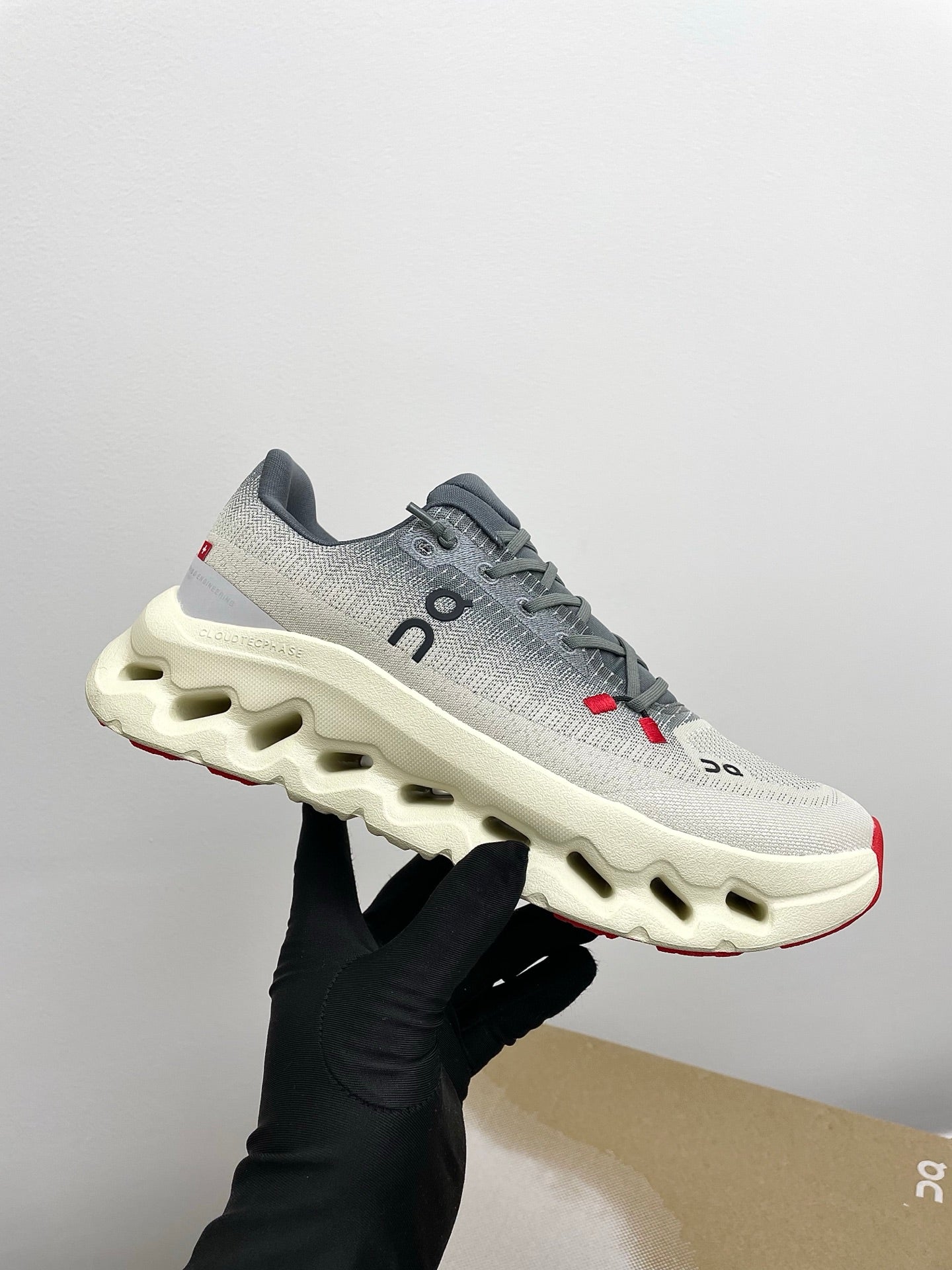 LOEWE 26S CLOUDTILT SNEAKER IN DARK GRAY AND WHITE RECYCLED POLYESTER