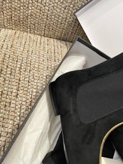 CHANEL 26S ANKLE BOOTS IN BLACK SUEDE WITH CONTRASTING GOLD TONE TRIM
