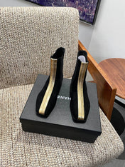 CHANEL 26S ANKLE BOOTS IN BLACK SUEDE WITH CONTRASTING GOLD TONE TRIM