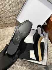 CHANEL 26S ANKLE BOOTS IN BLACK SUEDE WITH CONTRASTING GOLD TONE TRIM