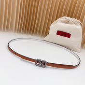 VL Belt 8mm Buckle Silver Diamond Leather Tan White