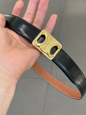 CL MEDIUM 25 MM REVERSIBLE FRAMED TRIOMPHE BELT BLACK AND BRONZE BROWN CALFSKIN GOLD HARDWARE