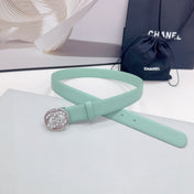 CC 30MM BELT IN GREEN MINT CALFSKIN SILVER HARDWARE ATTACH PEARLS