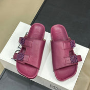 LOEWE 26S EASE SLIDE IN WINE RED CALFSKIN