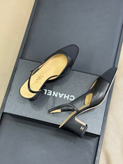 CC CLASSIC SLINGBACK BLACK BEIGE GOATSKIN BLACK GROSGRAIN