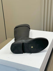 CELINE 26S HIGH-TOP BOOTS IN BLACK CALFSKIN WITH GOLD HARDWARE