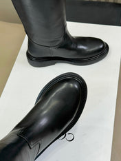 CELINE 26S HIGH-TOP BOOTS IN BLACK CALFSKIN WITH GOLD HARDWARE