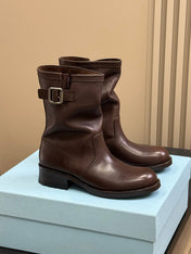 PRADA 25S ANKLE BOOTS IN BROWN CALFSKIN