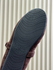 ALAIA 25S MARY JANE SHEARLING FLATS IN DARK BROWN SUEDE
