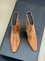 YSL 26S HEELED BOOTS IN LIGHT BROWN SUEDE