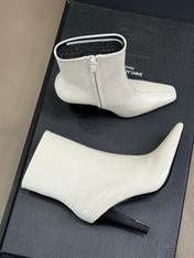 YSL 26S HEELED BOOTS IN WHITE CALFSKIN