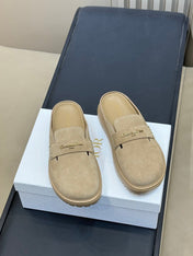 DIOR 26S BOY MULE IN DARK BEIGE SUEDE GOLD HARDWARE