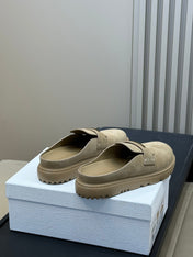 DIOR 26S BOY MULE IN DARK BEIGE SUEDE GOLD HARDWARE