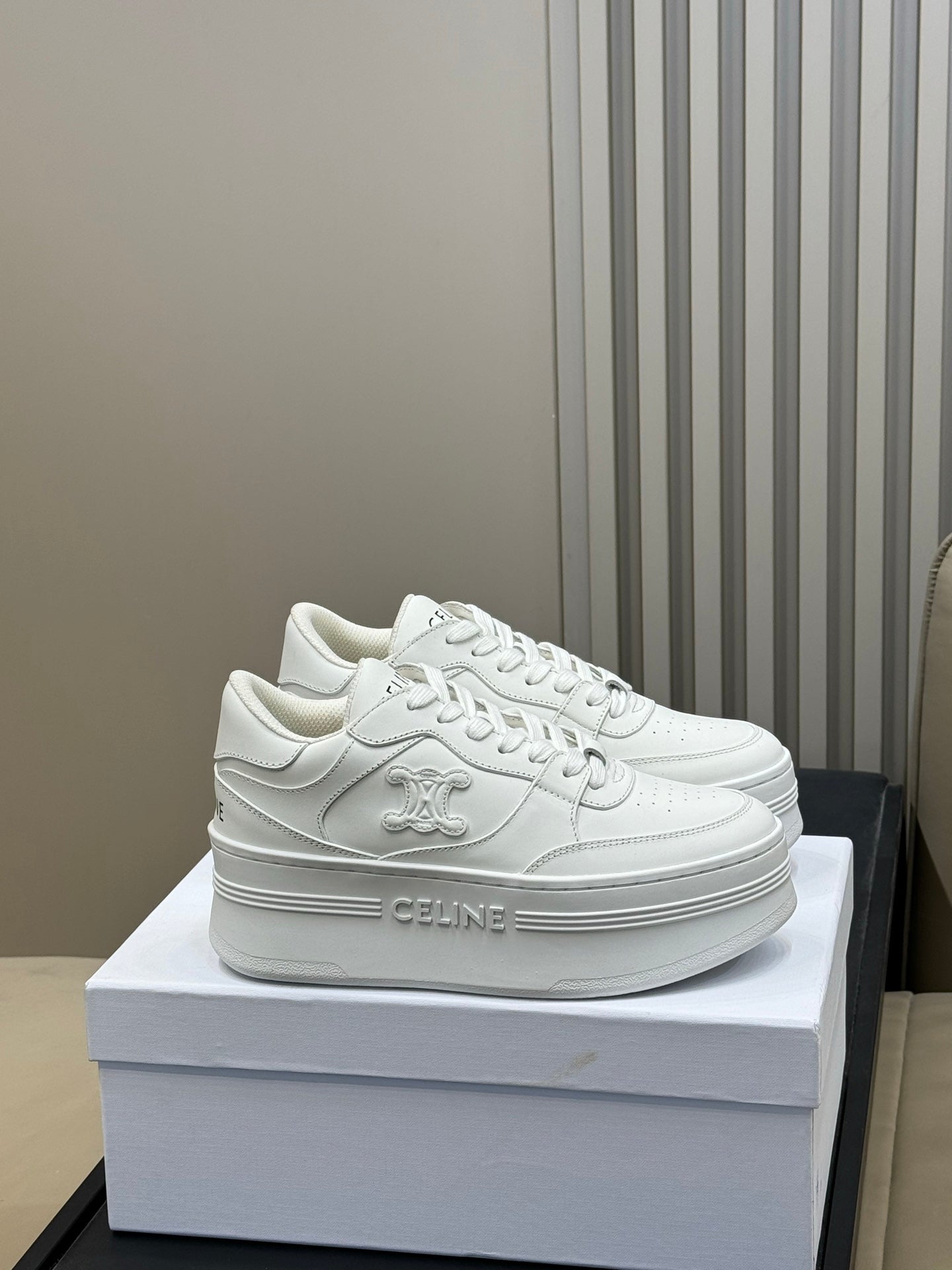 CELINE 26S WEDGE SNEAKERS IN WHITE CALFSKIN