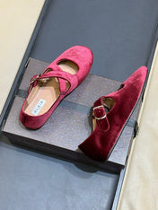 ALAIA 26S MARY JANE BALLET FLATS IN DARK RED VELVET