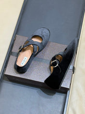 ALAIA 26S MARY JANE BALLET FLATS IN BLACK VELVET