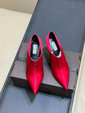 ALAIA 26S TRANSPARENT HIGH HEELS IN RED SATIN