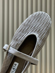 ALAIA 26S KNIT BALLET FLATS IN BEIGE SUEDE