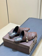 ALAIA 26S PLEATED MULES IN DARK BROWN LAMBSKIN
