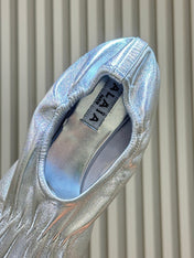 ALAIA 26S BALLET FLATS IN SILVER LAMBSKIN