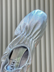 ALAIA 26S BALLET FLATS IN SILVER LAMBSKIN