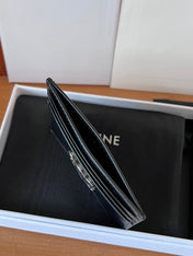 CELINE 25S CARD HOLDER WITH TRIOMPHE LOGO 11 IN BLACK GLOSSY CALFSKIN