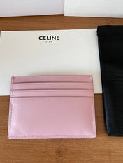 CELINE 25S CARD HOLDER WITH TRIOMPHE LOGO 11 IN PINK GLOSSY CALFSKIN