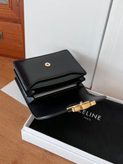 CELINE 25S BUSINESS CARD HOLDER 10 IN BLACK TRIOPMHE CANVAS AND CALFSKIN