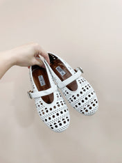 ALAIA HOLLOW BALLET FLAT IN WHITE LAMBSKIN