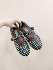 ALAIA MARY JANE SHOES IN BLACK LAMBKIN ATTACH RHINSTONES