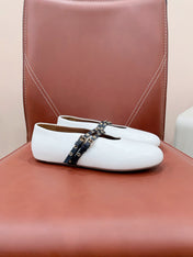 ALAIA MARY JANE SHOES IN WHITE LAMBSKIN WITH GOLD HARDWARE