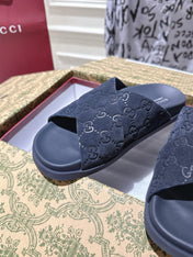 GG SLIDES IN NAVY BLUE SUEDE WITH EMBOSSED LOGO STYLE 10