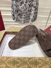 GG SLIDES IN DARK BROWN SUEDE WITH EMBOSSED LOGO STYLE 1
