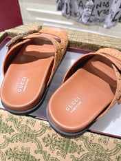 SANDALS IN BURNT ORANGE SUEDE EMBOSSED LOGO SILVER HARDWARE