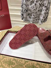 SANDALS IN NAVY RED SUEDE EMBOSSED LOGO SILVER HARDWARE