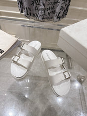 PRADA 26S SLIDES SANDALS IN WHITE CALFSKIN SILVER HARDWARE