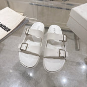 PRADA 26S SLIDES SANDALS IN WHITE CALFSKIN SILVER HARDWARE