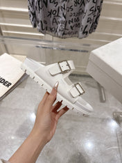 PRADA 26S SLIDES SANDALS IN WHITE CALFSKIN SILVER HARDWARE