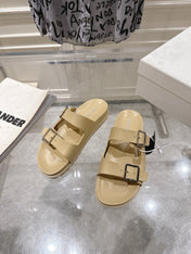 PRADA 26S SLIDES SANDALS IN BEIGE CALFSKIN SILVER HARDWARE