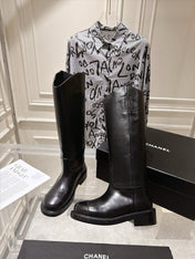 CHANEL 26S KNEE HIGH BOOTS 30 MM IN BLACK CALFSKIN