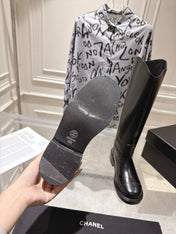 CHANEL 26S KNEE HIGH BOOTS 30 MM IN BLACK CALFSKIN