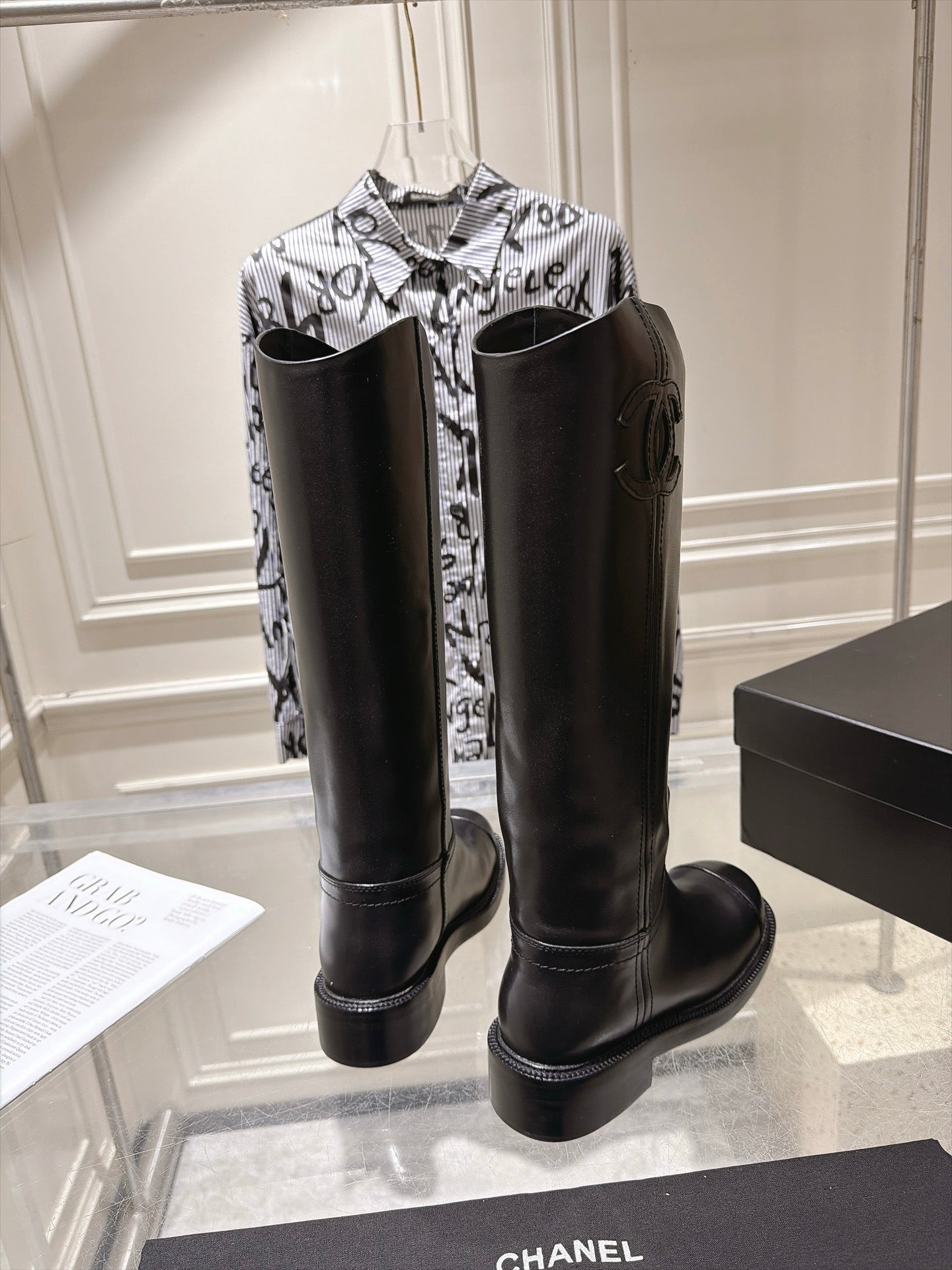 CHANEL 26S KNEE HIGH BOOTS 30 MM IN BLACK CALFSKIN