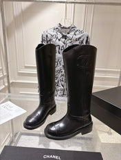 CHANEL 26S KNEE HIGH BOOTS 30 MM IN BLACK CALFSKIN