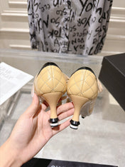 CHANEL 26S HIGH HEEL ANKLE BOOTS 70 MM IN BEIGE LAMBSKIN AND BLACK PATENT CALFSKIN