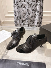 CHANEL 26S HIGH HEEL ANKLE BOOTS 70 MM IN BLACK LAMBSKIN AND PATENT CALFSKIN