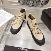 CHANEL 26S LACE UP HIGH TOP SNEAKERS IN BEIGE SUEDE