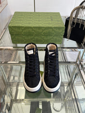 GG HIGH TOP SNEAKER IN BLACK CANVAS WITH BEIGE FLEECE LINING
