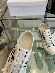 WALK'N PLATFORM SNEAKER IN WHITE AND BLACK EMBROIDERED COTTON