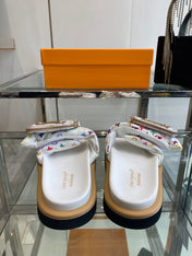 LV x TAKASHI MURAKAMI SLIDES IN MULTICOLOR FABRIC WITH ZIP POCKET STRAP