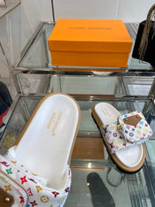 LV x TAKASHI MURAKAMI SLIDES IN MULTICOLOR FABRIC WITH ZIP POCKET STRAP